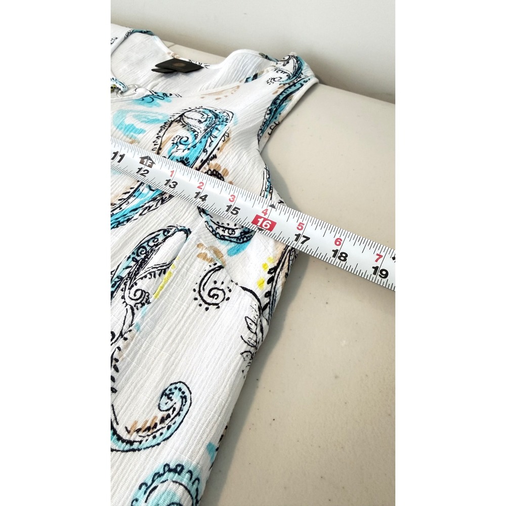 JM Collection Sleeveless Paisley Asymmetrical Tiered Dress White Blue Women M - Picture 5 of 8